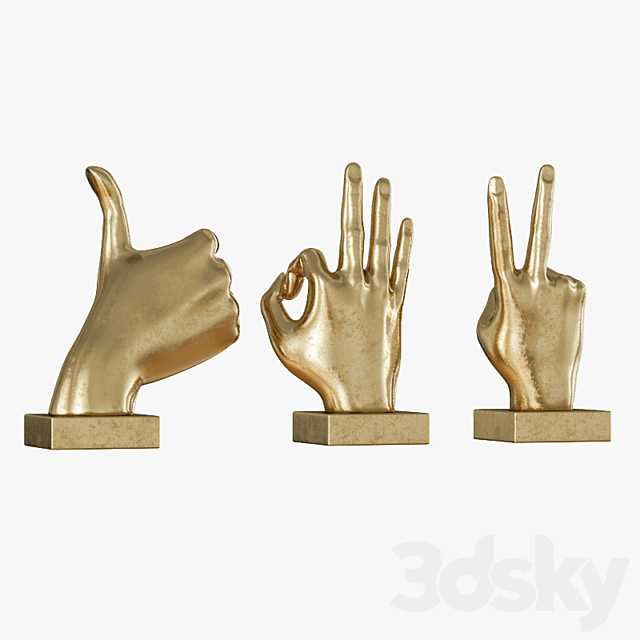 Metallic Hand 3 Piece Figurine Set 3DSMax File - thumbnail 3