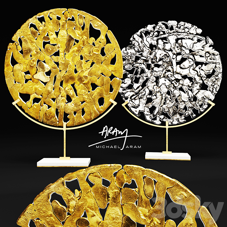 Michael Aram. Golden Disk. Horchow luxury decor figurine metal 3DS Max - thumbnail 1