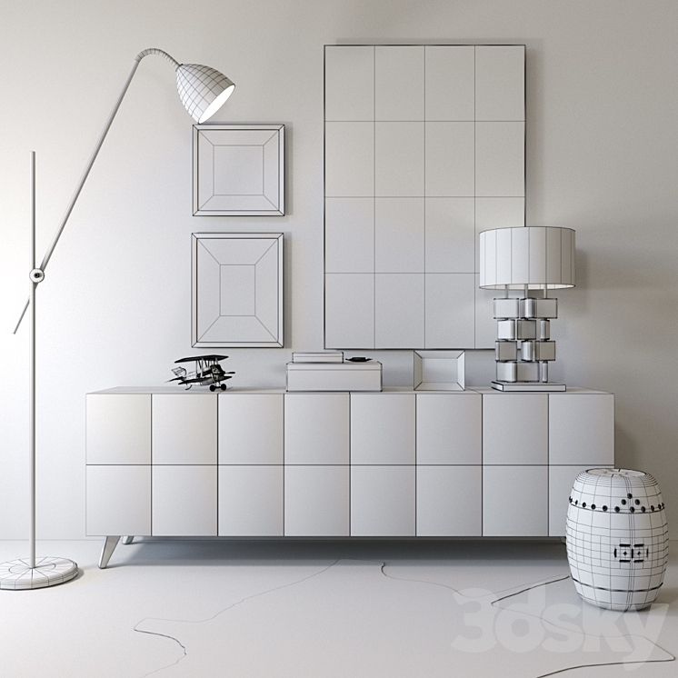 Modern chest of drawers with lamp and decor 3DS Max - thumbnail 2