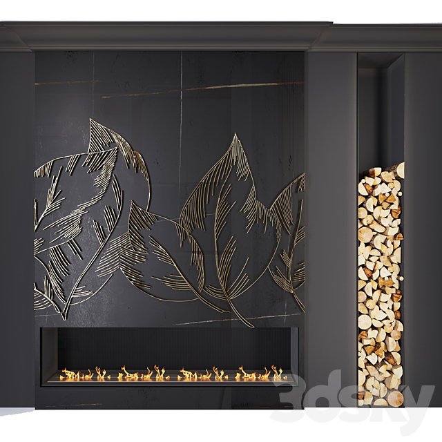 Modern fireplace (leaves1) 3DS Max Model - thumbnail 2