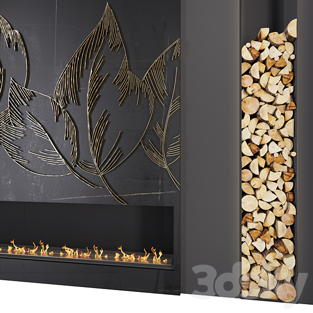 Modern fireplace (leaves1) 3DS Max Model - thumbnail 3