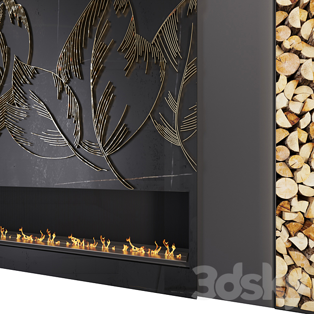 Modern fireplace (leaves1) 3DS Max Model - thumbnail 4