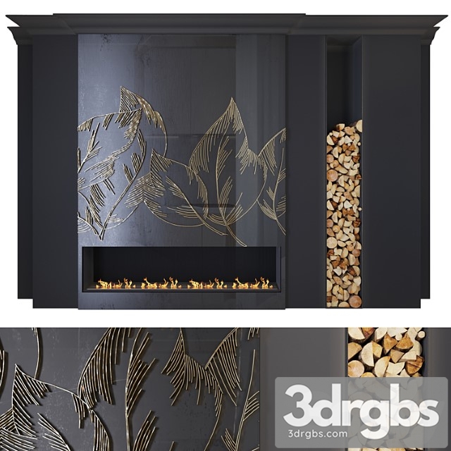 Modern fireplace (leaves1) 3dsmax Download - thumbnail 1