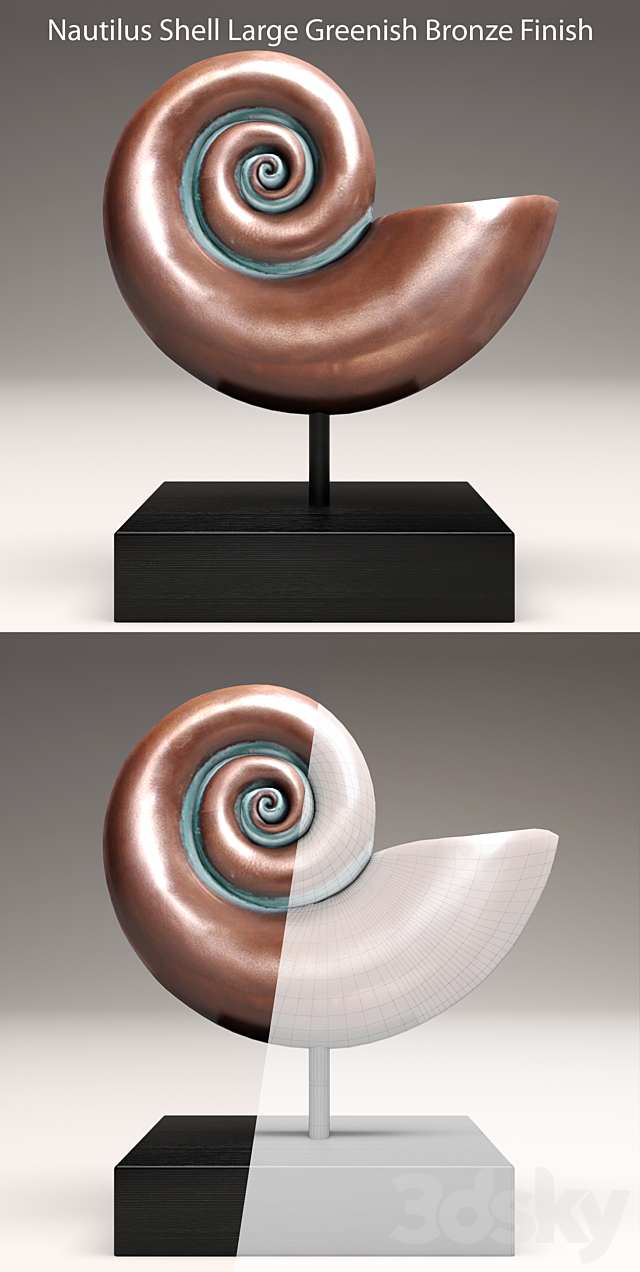 Nautilus Shell Bronze figurine patina copper ammonite decor shell 3DS Max Model - thumbnail 2