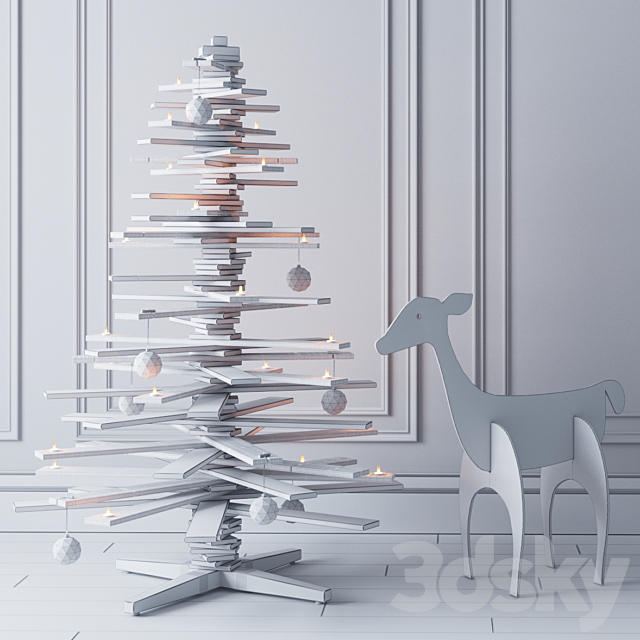 New Year set with a background of boards 3DSMax File - thumbnail 2