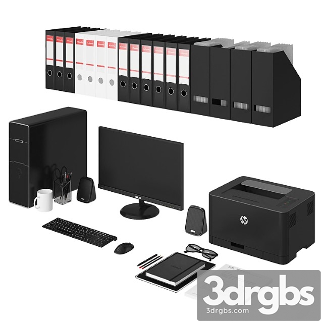 Office black pc set 3dsmax Download - thumbnail 1