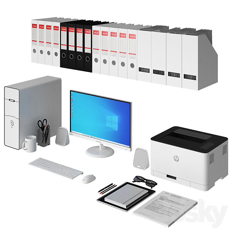 Office white pc set 3DS Max - thumbnail 1