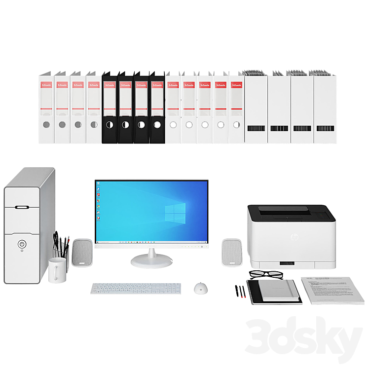 Office white pc set 3DS Max - thumbnail 2