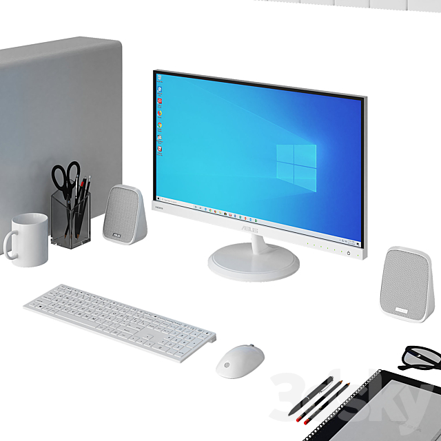 Office white pc set 3DSMax File - thumbnail 3