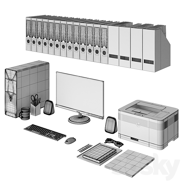 Office white pc set 3DSMax File - thumbnail 4