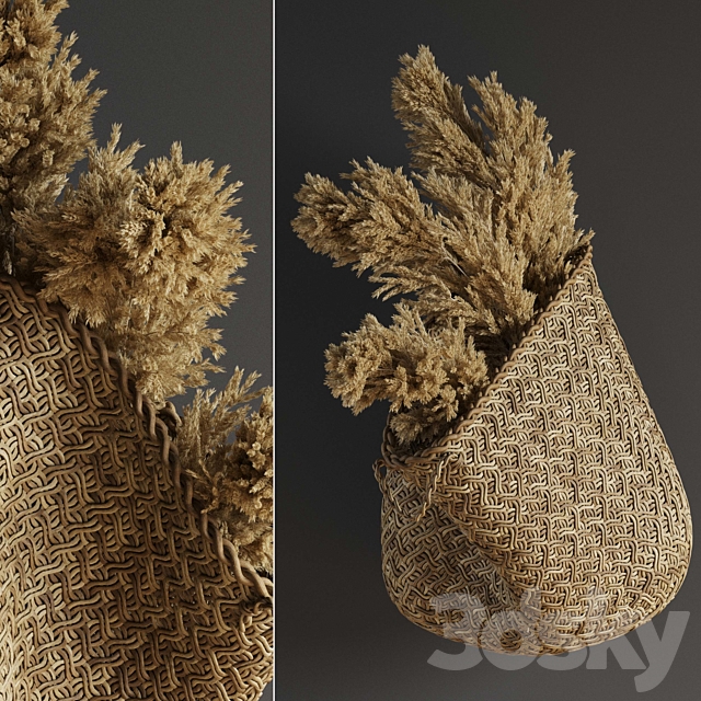 Pampas flower in hand basket 3DSMax File - thumbnail 1