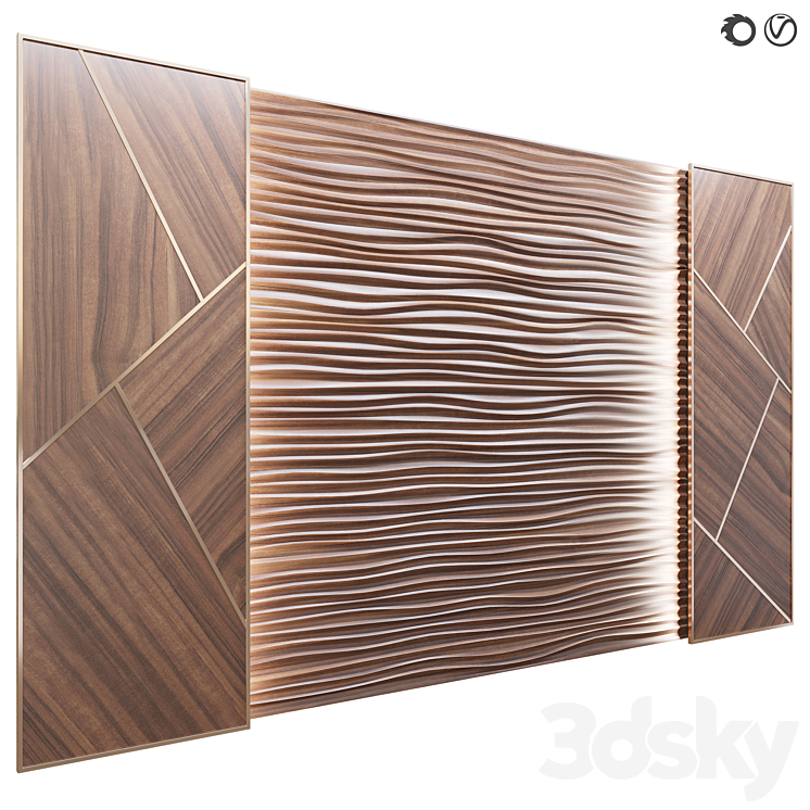 Panel Decor wooden waves 3DS Max Model - thumbnail 1