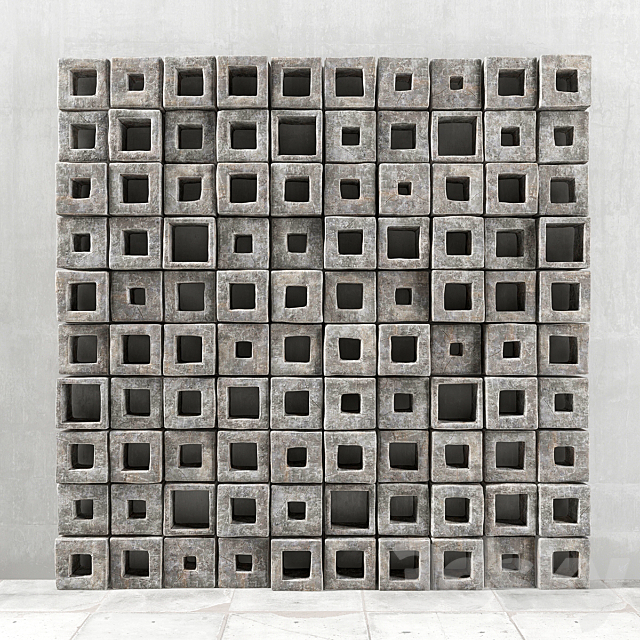 Panel stone cube hole _ Panel of stone cubes with a hole 3DS Max Model - thumbnail 2