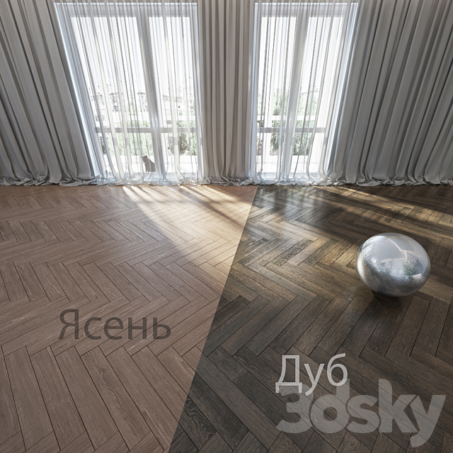 Parquet Herringbone Herringbone French Christmas Tree ash and oak. 3DS Max Model - thumbnail 1