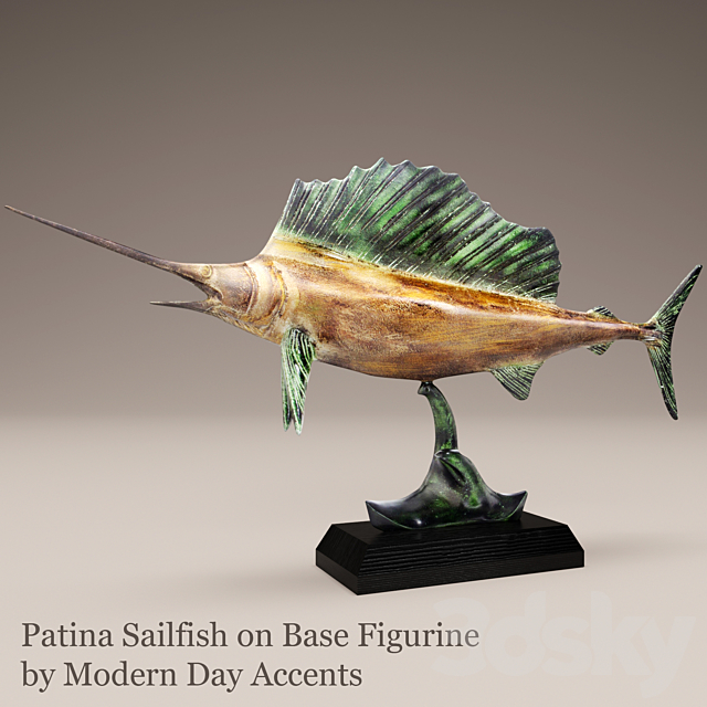 Patina Sailfish. swordfish. swordfish. fish. swordfish. sculpture. statue. figurine. sea. marine. wooden 3DSMax File - thumbnail 1