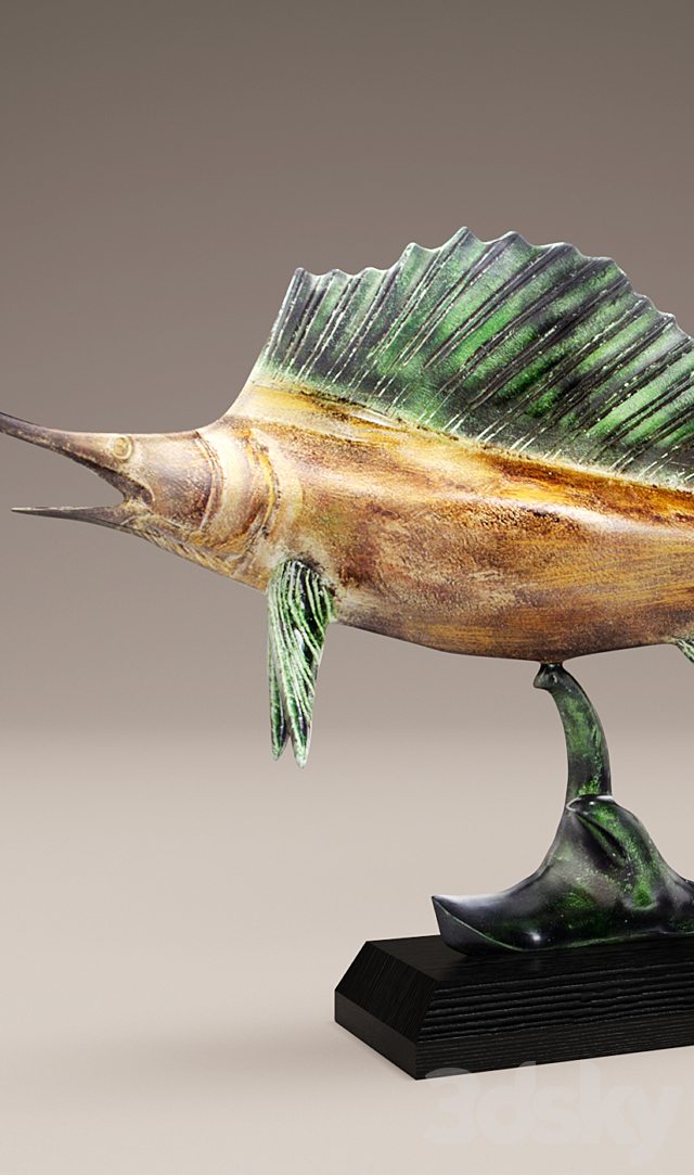 Patina Sailfish. swordfish. swordfish. fish. swordfish. sculpture. statue. figurine. sea. marine. wooden 3DSMax File - thumbnail 2