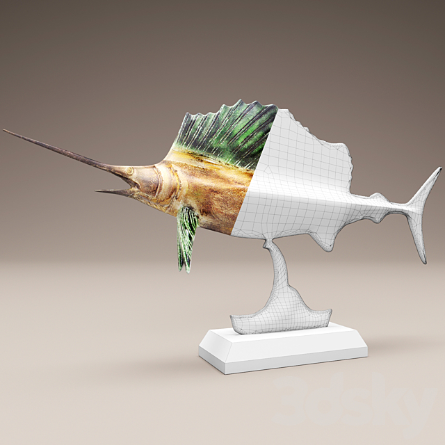 Patina Sailfish. swordfish. swordfish. fish. swordfish. sculpture. statue. figurine. sea. marine. wooden 3DSMax File - thumbnail 3