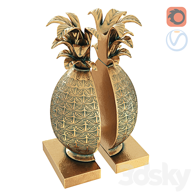 Pineapple Book Ends Brass 3DS Max Model - thumbnail 2