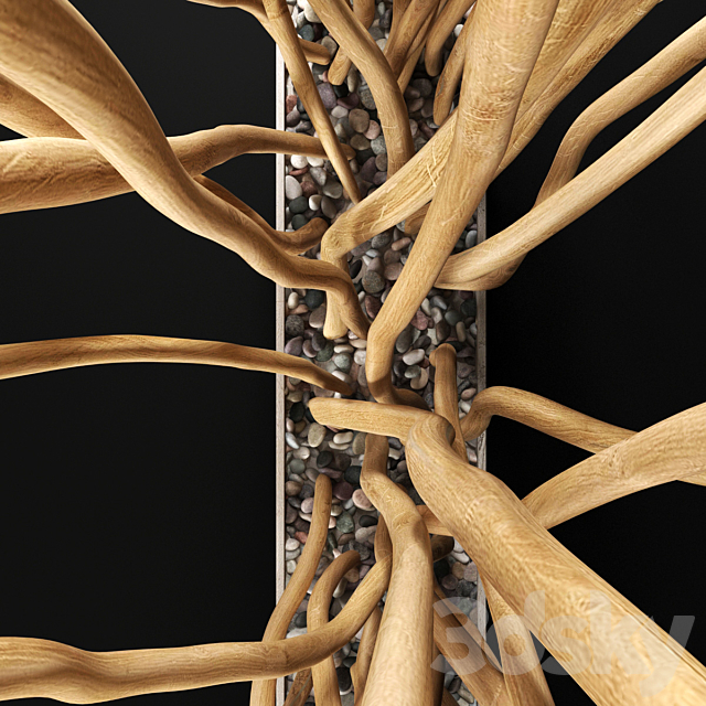 Planter dry branch wall decor _ Cache-pot partition of dry branches 3DS Max Model - thumbnail 3