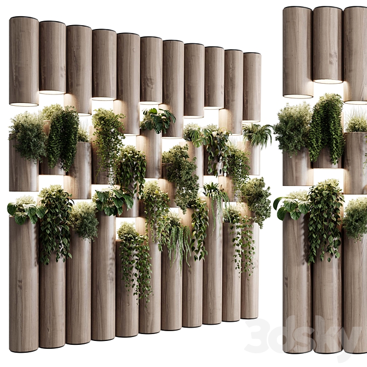 plants set partition in wooden frame- Vertical graden wall decor box 30 3DS Max - thumbnail 2