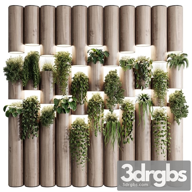 Plants Set Partition In Wooden Frame Vertical Graden Wall Decor Box 30 3dsmax Download - thumbnail 1