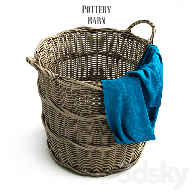 Pottery barn. Chelsea Woven Arurog Rattan Basket. Extra-Large Oval 3DSMax File - thumbnail 2