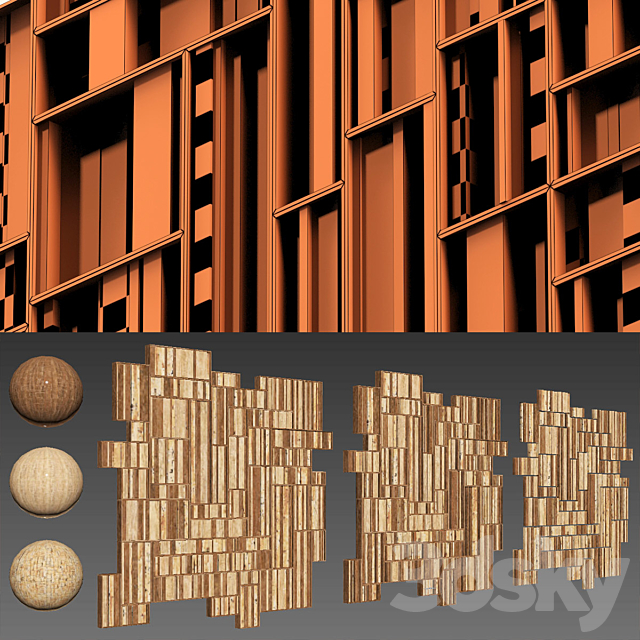 Rectangle wood panel rail n2 _ Wooden rectangular panel from rails # 2 3DS Max Model - thumbnail 5