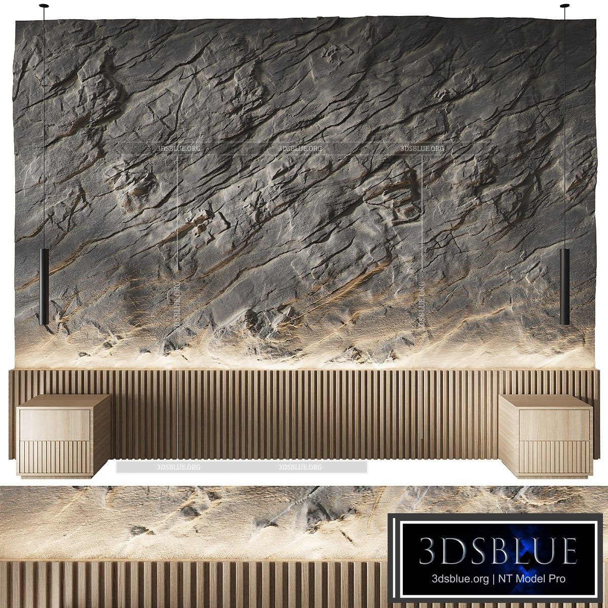 Rock headboard headboard stone panels 3DS Max - thumbnail 3