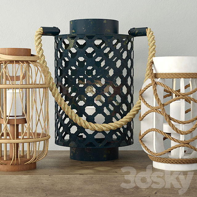 Rope & Rattan Lanterns 3ds Max - thumbnail 1