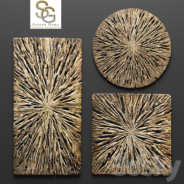 Rotten Wood Wall Art – Set. panel. wall decor. stone carving. sculpture. painting. art. contemporary art 3DSMax File - thumbnail 1