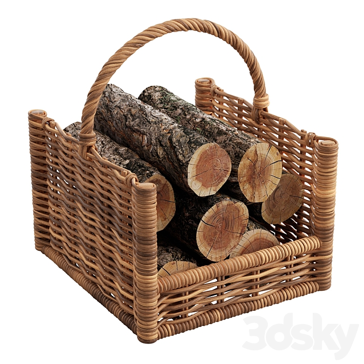 Round Rattan Log Basket 3DS Max Model - thumbnail 1