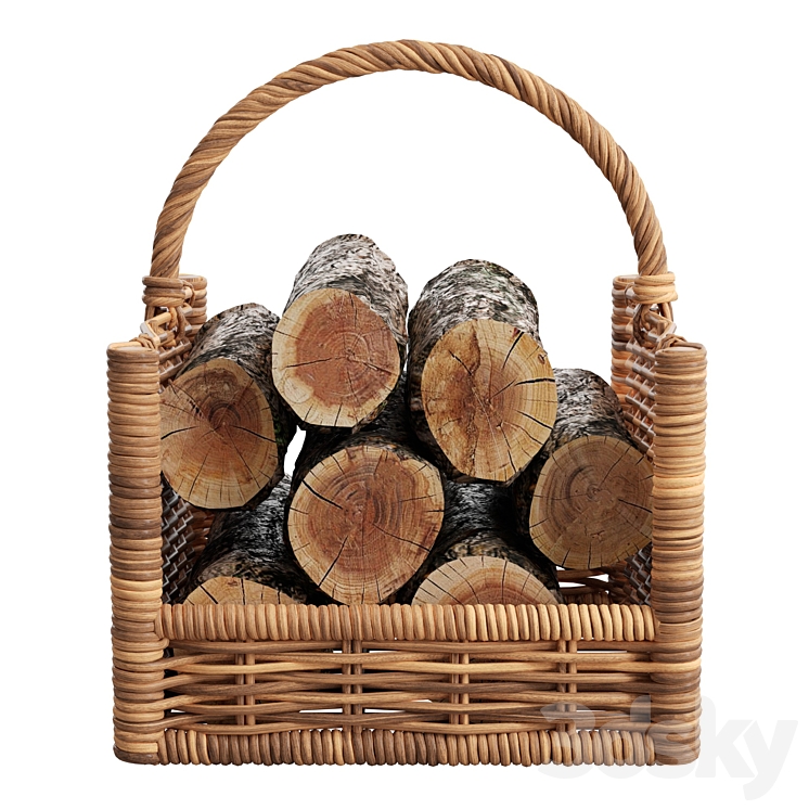 Round Rattan Log Basket 3DS Max Model - thumbnail 2