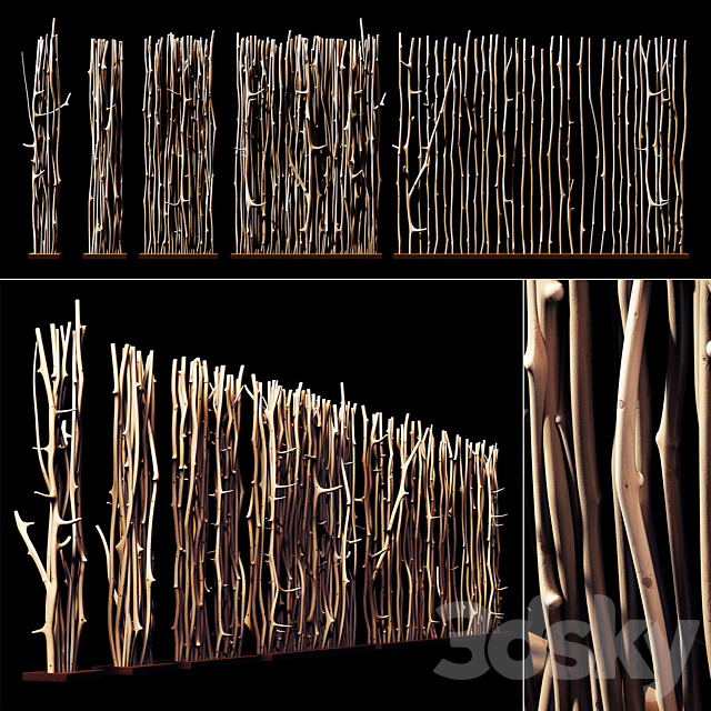 Screen branch clear decor n1 _ Screen of peeled branches for decor # 1 3DSMax File - thumbnail 1