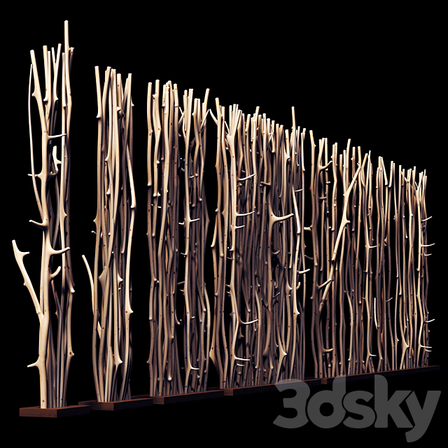 Screen branch clear decor n1 _ Screen of peeled branches for decor # 1 3DSMax File - thumbnail 2