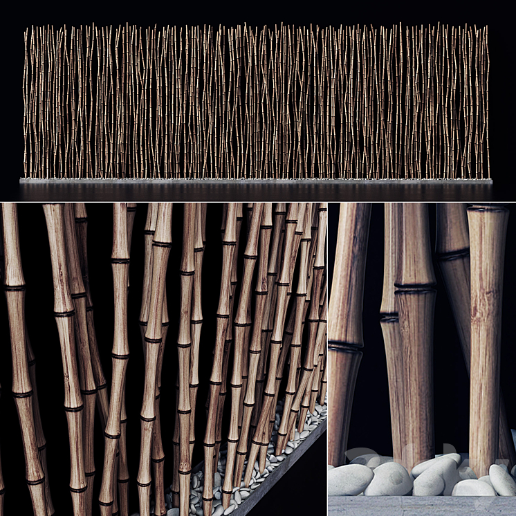 Screen long bamboo thin pebble decor n1 \/ Long screen made of thin bamboo branches No. 1 3DS Max - thumbnail 1