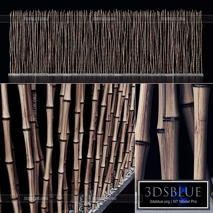 Screen long bamboo thin pebble decor n1 \/ Long screen made of thin bamboo branches No. 1 3DS Max - thumbnail 3