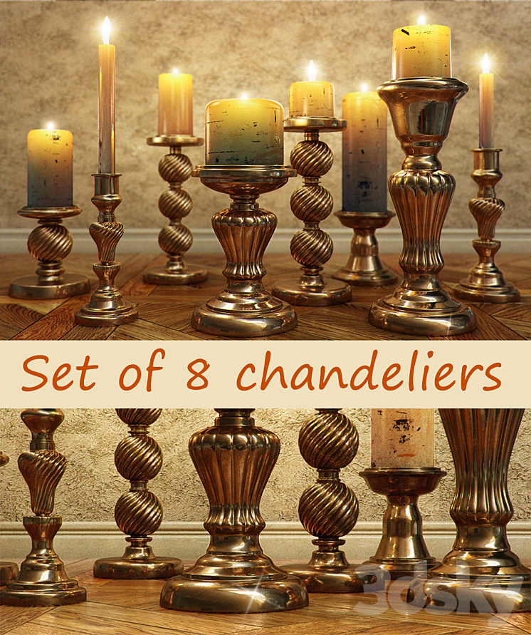 Set of chandeliers with candles 3DS Max - thumbnail 1