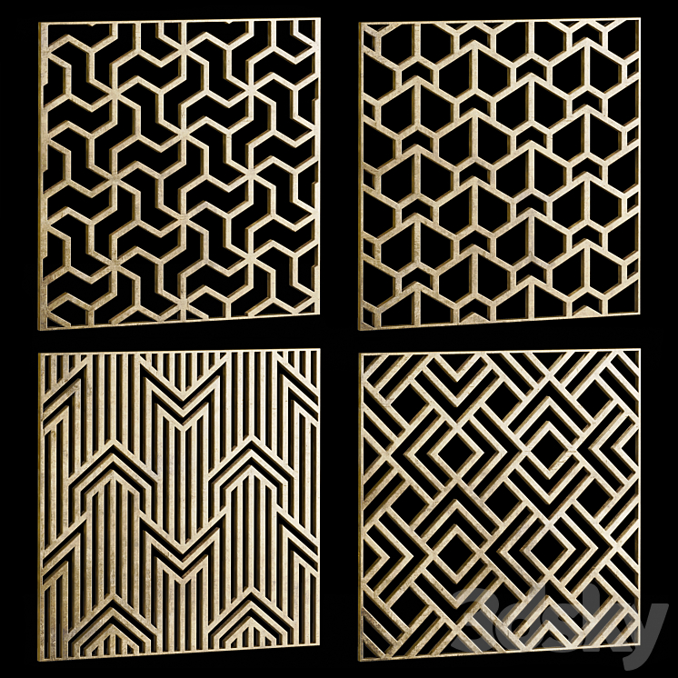 Set of square decorative panels 18 3DS Max Model - thumbnail 1