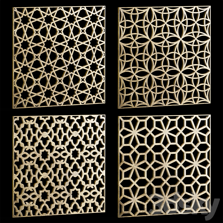 Set of square decorative panels 20 3DS Max Model - thumbnail 1