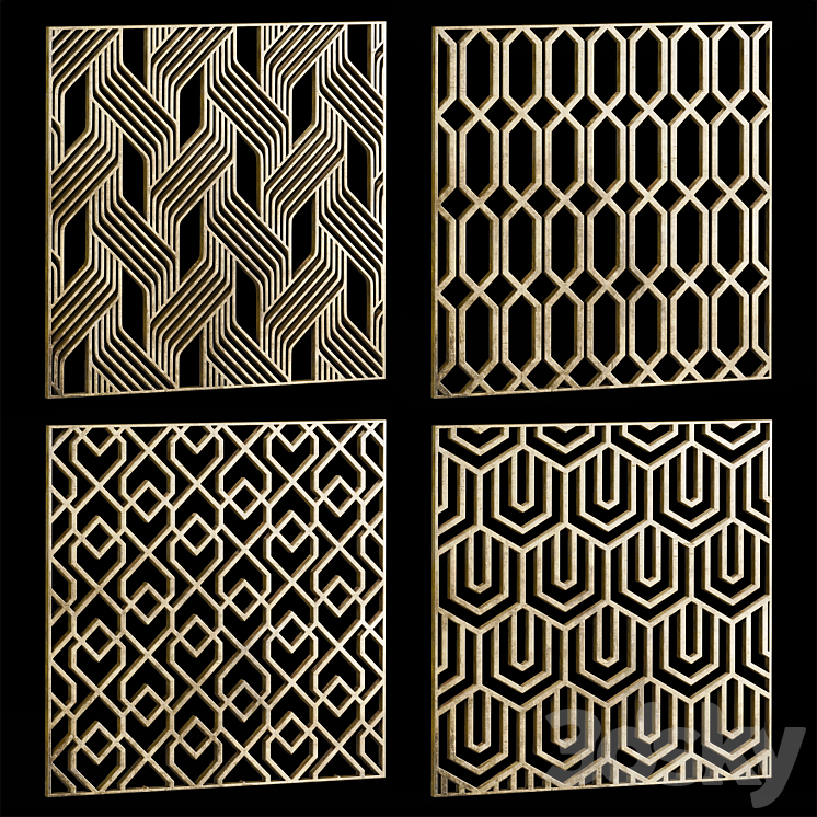 Set of square decorative panels 24 3DS Max Model - thumbnail 1