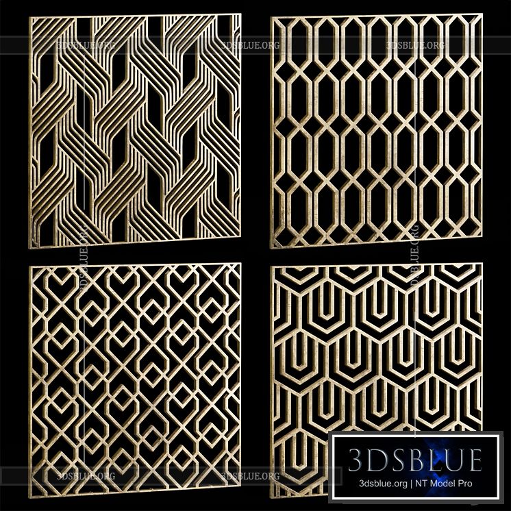 Set of square decorative panels 24 3DS Max - thumbnail 3