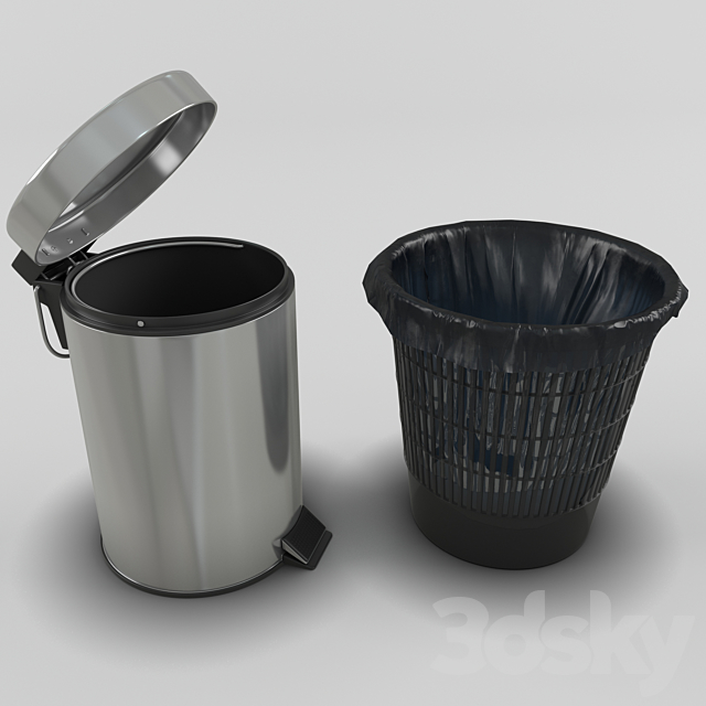 Set of trash cans and crumpled paper 3DS Max Model - thumbnail 2