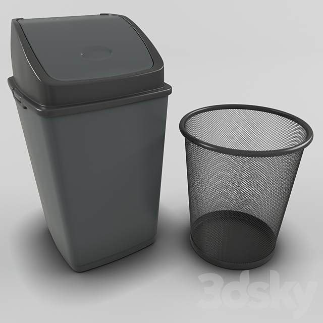 Set of trash cans and crumpled paper 3DS Max Model - thumbnail 3