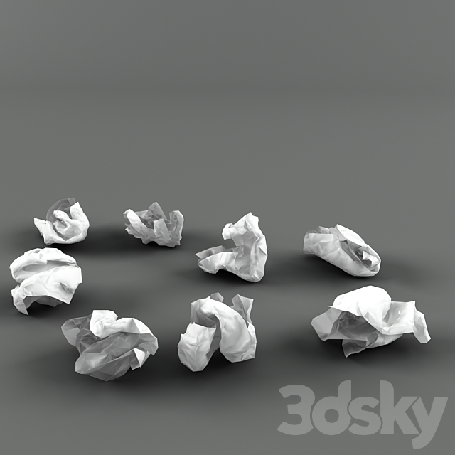 Set of trash cans and crumpled paper 3DS Max Model - thumbnail 6