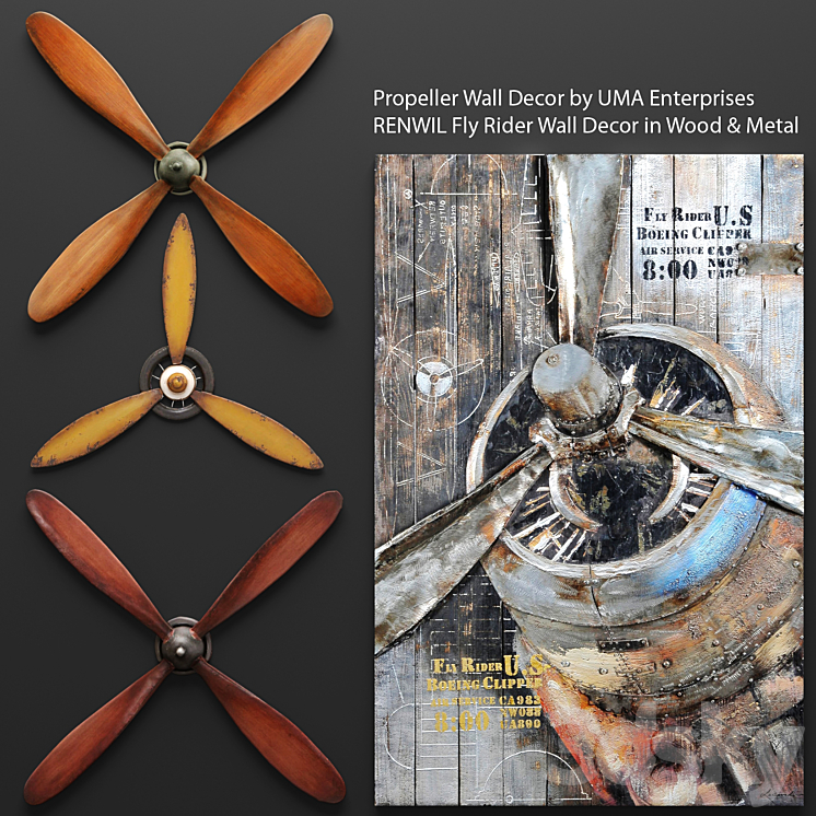 Set propellers from UMA Enterprises and the picture RENWIL propeller wall decor picture metal decorative for wall 3DS Max - thumbnail 1