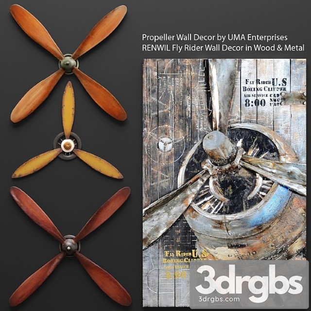 Set propellers from uma enterprises and the picture renwil propeller wall decor picture metal decorative for wall 3dsmax Download - thumbnail 1