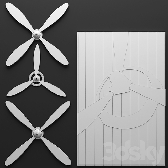 Set propellers from UMA Enterprises and the picture RENWIL. propeller. wall decor. picture. metal. decorative. for wall 3DSMax File - thumbnail 3