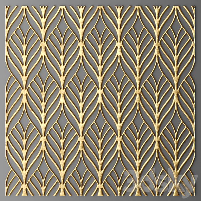 Set. The panel grille. Panel grille. Lattice panel pattern art abstraction decorative interior wall decor gold luxury 3DS Max Model - thumbnail 2