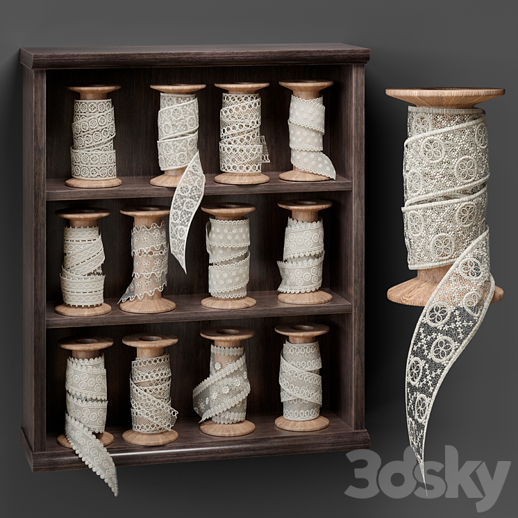 Shelf with spools of lace 3DS Max - thumbnail 1