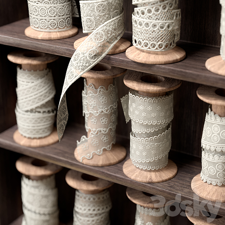 Shelf with spools of lace 3DS Max - thumbnail 2